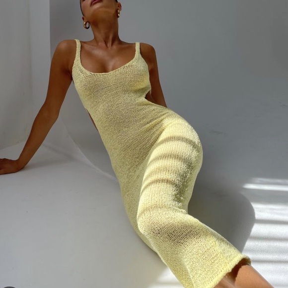Meshki Dresses & Skirts - Meshki Yellow Knit Midi Dress with Side Cut Outs